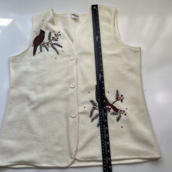 Vintage Womens Fleece Vest feat Embroidered Cardinals Size L Collections Etc. - Picture 7 of 7